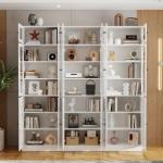 TUSY 85.5" Modern Tall Bookcase with Glass Doors, 7-Tier Wood Bookshelf with Storage for Home Office, Large Curio Cabinet for Living Room, Office, Bedroom, Family Room (White, BBB)