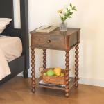 AWASEN Nightstand, Mid Century Modern Night Stand with Drawer for Living Room, Modern Bedside End Table with Spindle Wood Legs for Bedroom, Office, Rustic Brown