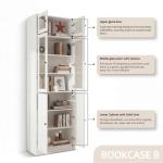 TUSY 85.5" Modern Tall Bookcase with Glass Doors, 7-Tier Wood Bookshelf with Storage for Home Office, Large Curio Cabinet for Living Room, Office, Bedroom, Family Room (White, BBB)