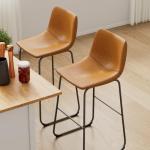 VENDORZ 26 Inch Counter Height Bar Stools Set of 2, Leather Whiskey Counter Stools, Counter Height Bar Chairs with Back, Height Barstool with Metal Legs and Footrest, Modern Armless Kitchen Barstool