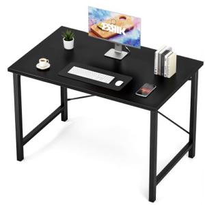 Sweetcrispy Small Computer Office Desk 40 Inch Student Study Writing Work with Metal Frame Wood Tabletop Modern Simple Home Bedroom PC Table - Black