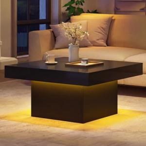 Giantex LED Coffee Table, Square Center Table with Remote, 21 Dynamic Modes, 20 Static Colors, Adjustable Brightness & Speed, Wood Low Cocktail Accent Table, Modern Living Room Table (Black)