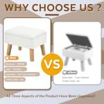 FIMIVIBI Storage Ottoman, Small Foot Stool Ottoman with Storage, Teddy Velvet Foot Rest with Wood Legs, Footstool for Living Room, Bedroom, Entryway, White