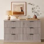VASAGLE MAXE Collection - 6-Drawer Double Dresser for Bedroom, 54.2-Inch Wide Chest of Drawers, Fluted Panels, Mid Century Modern Storage Dresser, TV Stand for Living Room, Washed Gray ULTS662FD01S