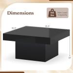 Giantex LED Coffee Table, Square Center Table with Remote, 21 Dynamic Modes, 20 Static Colors, Adjustable Brightness & Speed, Wood Low Cocktail Accent Table, Modern Living Room Table (Black)