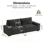 Vesgantti 85'' Chenille Couch for Living Room, 3 Seater Comfy Sofa with Wide Armrest, Thick Spring Cushions, Modern Cloud Couch for Apartment, Office, Bedroom, Small Space, Chenille Dark Grey