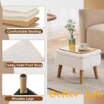 FIMIVIBI Storage Ottoman, Small Foot Stool Ottoman with Storage, Teddy Velvet Foot Rest with Wood Legs, Footstool for Living Room, Bedroom, Entryway, White