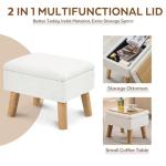 FIMIVIBI Storage Ottoman, Small Foot Stool Ottoman with Storage, Teddy Velvet Foot Rest with Wood Legs, Footstool for Living Room, Bedroom, Entryway, White
