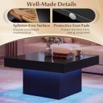 Giantex LED Coffee Table, Square Center Table with Remote, 21 Dynamic Modes, 20 Static Colors, Adjustable Brightness & Speed, Wood Low Cocktail Accent Table, Modern Living Room Table (Black)