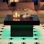 Giantex LED Coffee Table, Square Center Table with Remote, 21 Dynamic Modes, 20 Static Colors, Adjustable Brightness & Speed, Wood Low Cocktail Accent Table, Modern Living Room Table (Black)