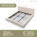 Yechen King Cloud Bed Frame with Headboard Removable, 5.9'' Boucle Upholstered Bed Rounded Corner Design, Soft Modern Low Platform Floor-Standing Support, Easy Assembly, No Box Spring Needed, Cream