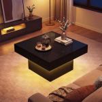 Giantex LED Coffee Table, Square Center Table with Remote, 21 Dynamic Modes, 20 Static Colors, Adjustable Brightness & Speed, Wood Low Cocktail Accent Table, Modern Living Room Table (Black)