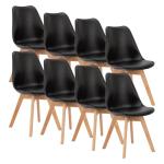 OLIXIS Dining Chairs Set of 8 Kitchen Mid Century Modern Chairs with Wood Legs and PU Leather Cushion for Living Room Bedroom Outdoor Lounge, Black