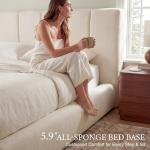 Yechen King Cloud Bed Frame with Headboard Removable, 5.9'' Boucle Upholstered Bed Rounded Corner Design, Soft Modern Low Platform Floor-Standing Support, Easy Assembly, No Box Spring Needed, Cream