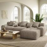 LIKIMIO LumiCord Modular Sectional Sofa with Ottoman, 118" L-Shaped Boneless Couch for Living Room, Oversized Deep Seat with Corduroy Upholstery, No Assembly Required, Light Brown