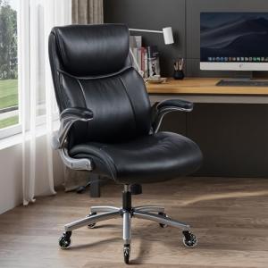 MALOL Ergonomic High-Back Executive Office Chairs, Heavy Duty Home Computer Chair with Lumbar Support, Flip-Up Arms, and PU Leather Upholstery, Black