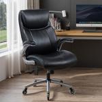 MALOL Ergonomic High-Back Executive Office Chairs, Heavy Duty Home Computer Chair with Lumbar Support, Flip-Up Arms, and PU Leather Upholstery, Black