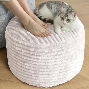 SHOUREN Stuffed Round Pouf Ottoman,Corduroy Foot Rest with Shredded Foam Filling, Lightweight and Fluffy Pouf Storage Ottoman for Living Room,Floor Poufs for Couch,20"x15", Beige