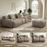 LIKIMIO LumiCord Modular Sectional Sofa with Ottoman, 118" L-Shaped Boneless Couch for Living Room, Oversized Deep Seat with Corduroy Upholstery, No Assembly Required, Light Brown