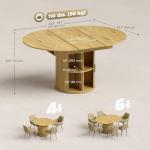 HOMCOM 43.3" to 59" Extendable Dining Table for 4-6, Farmhouse Round to Oval Kitchen Table with Storage, Fluted Sliding Doors and Pedestal Base for Small Spaces Kitchen Dining Room, Natural Wood