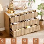 Ieejdn Fluted Dresser for Bedroom with 6 Drawers, 47.2" Modern Chest of Drawers with Faux Marble Top, Curved Profile Design,Dresser TV Stand, Wood Drawer Organizer for Living Room, Hallway, Natural