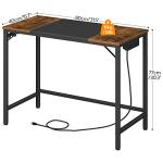 HOOBRO Computer Desk, Home Office Desk with Power Outlet, Modern Study Writing Desk with 3 Hooks for Study Room, Home Office, Sturdy and Stable, Easy to Assemble, Rustic Brown and Black BF40UDN01