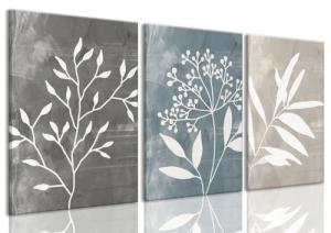 okudolit Vintage Botanical Canvas Wall Art Set of 3 Blue Grey and Beige Neutral Plant Leaf Prints Boho Minimalist Floral Art Pictures Wall Decor for Living Room Bedroom bathroom Office-12x16in