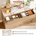 Ieejdn Fluted Dresser for Bedroom with 6 Drawers, 47.2" Modern Chest of Drawers with Faux Marble Top, Curved Profile Design,Dresser TV Stand, Wood Drawer Organizer for Living Room, Hallway, Natural