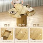 HOMCOM 43.3" to 59" Extendable Dining Table for 4-6, Farmhouse Round to Oval Kitchen Table with Storage, Fluted Sliding Doors and Pedestal Base for Small Spaces Kitchen Dining Room, Natural Wood