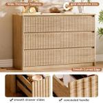 Ieejdn Fluted Dresser for Bedroom with 6 Drawers, 47.2" Modern Chest of Drawers with Faux Marble Top, Curved Profile Design,Dresser TV Stand, Wood Drawer Organizer for Living Room, Hallway, Natural