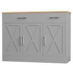 Shintenchi Modern Farmhouse Sideboard Buffet Cabinet with Storage with 3 Doors,42" Barn Doors Buffet Cabinet with Storage,Wood Coffee Bar Cabinets with Adjustable Shelf for Kitchen,Living Room,Grey