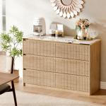 Ieejdn Fluted Dresser for Bedroom with 6 Drawers, 47.2" Modern Chest of Drawers with Faux Marble Top, Curved Profile Design,Dresser TV Stand, Wood Drawer Organizer for Living Room, Hallway, Natural