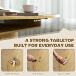 HOMCOM 43.3" to 59" Extendable Dining Table for 4-6, Farmhouse Round to Oval Kitchen Table with Storage, Fluted Sliding Doors and Pedestal Base for Small Spaces Kitchen Dining Room, Natural Wood