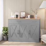 Shintenchi Modern Farmhouse Sideboard Buffet Cabinet with Storage with 3 Doors,42" Barn Doors Buffet Cabinet with Storage,Wood Coffee Bar Cabinets with Adjustable Shelf for Kitchen,Living Room,Grey