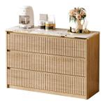 Ieejdn Fluted Dresser for Bedroom with 6 Drawers, 47.2" Modern Chest of Drawers with Faux Marble Top, Curved Profile Design,Dresser TV Stand, Wood Drawer Organizer for Living Room, Hallway, Natural