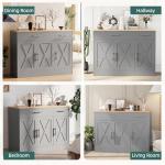 Shintenchi Modern Farmhouse Sideboard Buffet Cabinet with Storage with 3 Doors,42" Barn Doors Buffet Cabinet with Storage,Wood Coffee Bar Cabinets with Adjustable Shelf for Kitchen,Living Room,Grey