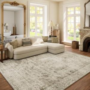 Washable Area Rugs for Living Room: 6x9 Bedroom Area Rugs Boho Vintage Rugs Stain Resistant Non Slip Low Pile Soft Lightweight Carpet for Kitchen Dining Room Farmhouse Nursery Kids Room Home Office