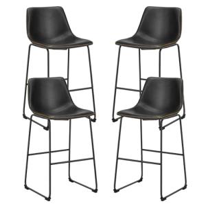 Sweetcrispy Counter Height Bar Stools Set of 4, 30 inch Height Stool Faux Leather Barstools with Back, Armless Kitchen Island Countertop Comfortable Modern Chairs with Metal Legs, Elegant Black
