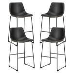 Sweetcrispy Counter Height Bar Stools Set of 4, 30 inch Height Stool Faux Leather Barstools with Back, Armless Kitchen Island Countertop Comfortable Modern Chairs with Metal Legs, Elegant Black