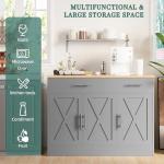 Shintenchi Modern Farmhouse Sideboard Buffet Cabinet with Storage with 3 Doors,42" Barn Doors Buffet Cabinet with Storage,Wood Coffee Bar Cabinets with Adjustable Shelf for Kitchen,Living Room,Grey