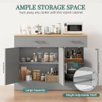 Shintenchi Modern Farmhouse Sideboard Buffet Cabinet with Storage with 3 Doors,42" Barn Doors Buffet Cabinet with Storage,Wood Coffee Bar Cabinets with Adjustable Shelf for Kitchen,Living Room,Grey