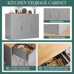 Shintenchi Modern Farmhouse Sideboard Buffet Cabinet with Storage with 3 Doors,42" Barn Doors Buffet Cabinet with Storage,Wood Coffee Bar Cabinets with Adjustable Shelf for Kitchen,Living Room,Grey