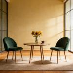 Lightdot Dining Chairs Set of 2, Velvet Comfortable Seats, Mid-Century Modern Living Room Chairs, Upholstered Kitchen Chairs with Wooden Legs and Padded Seat for Bedroom Office - Dark Green