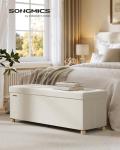 SONGMICS Storage Ottoman Bench, Folding Storage Chest, 15 x 43.3 x 15.7 Inches, Foot Rest Stool, 30 Gal. (112 L), Velvet Surface, for Bedroom, Entryway, Living Room, Cappuccino Beige ULSF0518W02