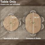 42"-58" Extendable Round Dining Table for 4-6, Kitchen Oval Table with Hidden Leaves & Storage Shelf, Space Saving Modern Design with Sturdy Metal Legs for Kitchen, Dining Room & Small Apartments