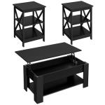 Yaheetech Modern Living Room 3 Pieces Table Sets, Lift Top Coffee Table and End Table Sets for Home and Office, Easy Assembly Accent Furniture with Hidden Compartment and Open Storage Shelf, Black