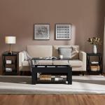 Yaheetech Modern Living Room 3 Pieces Table Sets, Lift Top Coffee Table and End Table Sets for Home and Office, Easy Assembly Accent Furniture with Hidden Compartment and Open Storage Shelf, Black