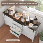 HOMCOM 59 Inch Farmhouse Sideboard Buffet Cabinet with Thick Top, Coffee Bar Cabinet with 2 Sliding Barn Doors, 4 Drawers and 2 Adjustable Shelves for Kitchen, Distressed White