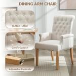 WUTUTUEE Fabric Dining Chair with Arms, Upholstered Tufted High Back Dining Room Chairs, Accent Armchair with Solid Wood Leg and Nailhead Trim, Kitchen Dining Living Room, Beige