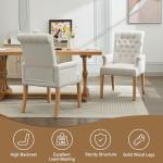 WUTUTUEE Fabric Dining Chair with Arms, Upholstered Tufted High Back Dining Room Chairs, Accent Armchair with Solid Wood Leg and Nailhead Trim, Kitchen Dining Living Room, Beige